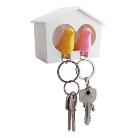 Cabanon range-clés avec 2 porte-clés couple oiseaux d'inséparables