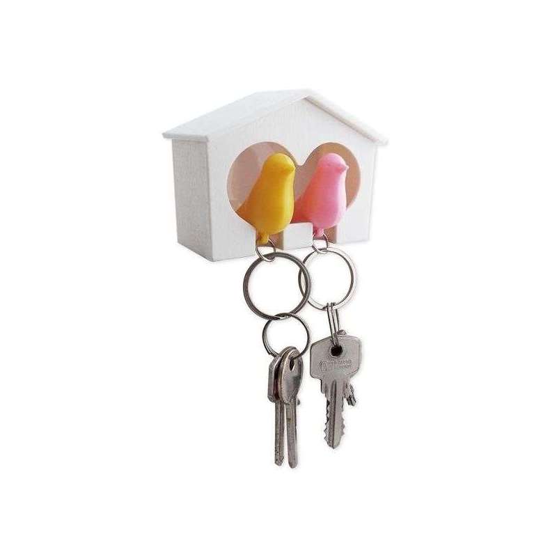 Cabanon range-clés avec 2 porte-clés couple oiseaux d'inséparables -  Totalcadeau
