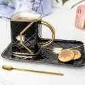 Tasse Sac à Main avec Assiette Cuillere Mug matelassé noir et doré