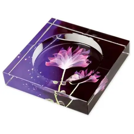 Cendrier en verre impression fleurs de lotus colorées