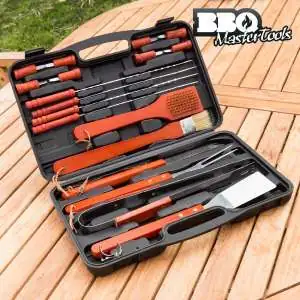 Mallette 18 Ustensiles Barbecue acier inoxydable et bois BBQ