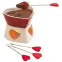 Fondue en chocolat en céramique en forme de cœur rouge 4 piques