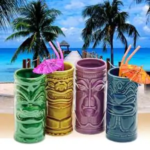 Lot de 4 verres à cocktails Statuettes Tiki mugs tiki