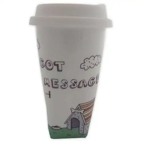 Tasse en céramique transportable avec message mug + couvercle