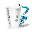 Tasse mug blanche à partitions de musique anse saxophone céramique
