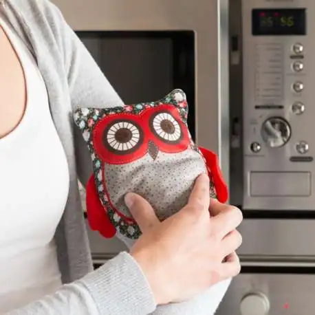 Sac thermique en forme de hibou avec noyaux de cerise bouillotte