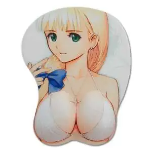 Tapis de souris 3D relief fille manga blonde et repose poignet seins