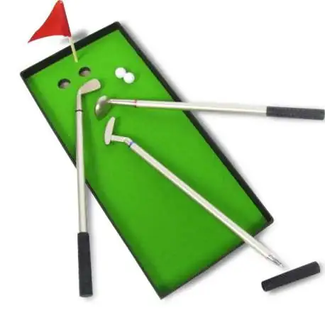 3 stylos clubs de golf, green, drapeau, 2 balles jeu golf miniature