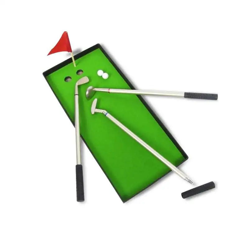3 stylos clubs de golf, green, drapeau, 2 balles jeu golf miniature -  Totalcadeau