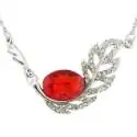 Collier pendentif feuille en strass et faux cristal rouge