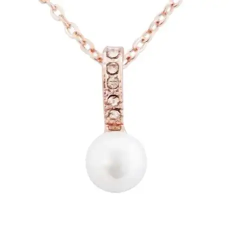 Collier doré avec attache pendentif en strass et perle blanche nacré