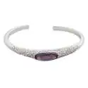 Bracelet argenté semi-ouvert, strass et faux diamant mauve