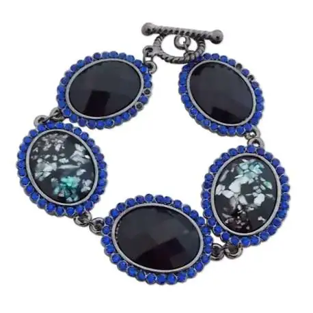 Bracelet strass bleus et faux cristaux noirs