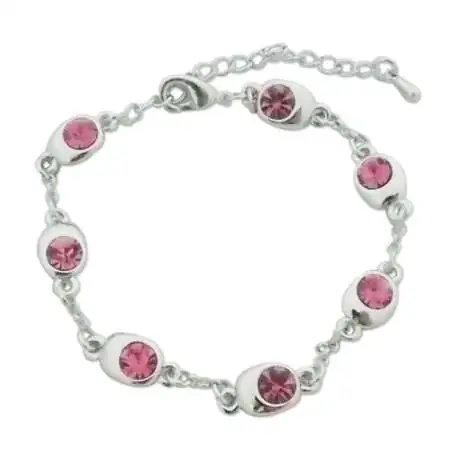 Bracelet avec 7 écrins ovales remplis de faux diamants roses