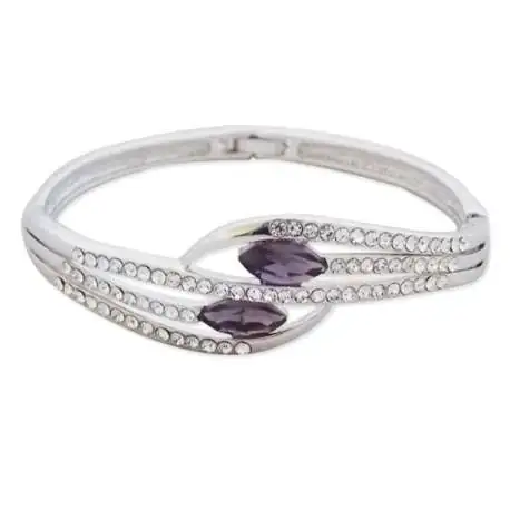 Bracelet argenté branches en strass et faux diamants mauves