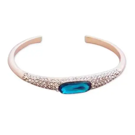 Bracelet doré semi-ouvert strass et fausse pierre turquoise