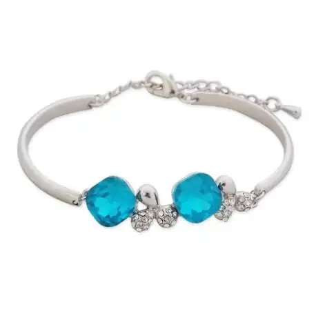 Bracelet double faux diamant turquoise et trèfles en strass