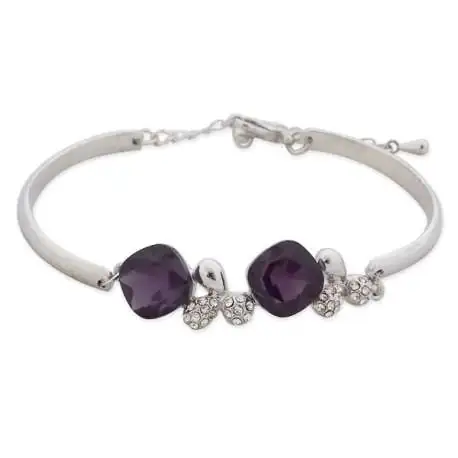 Bracelet argenté 2 bijoux en strass et faux cristal violet
