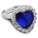 Bague attrayante de couleur argent avec un coeur bleu foncé