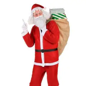 Costume Père Noël : 1 bonnet, 1 veste, 1 pantalon, 1 ceinture