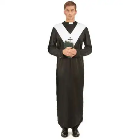 Costume noir et blanc de prêtre déguisement homme d'église