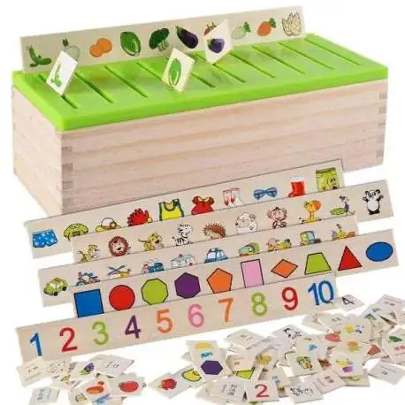 Boîte en bois pour tri des formes et objets système jeu montessori