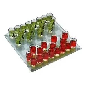 Jeu d'échec à boire 1 plateau en verre, 32 verres pions shooters