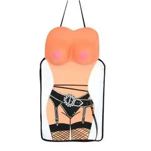 Tablier femme sexy humoristique avec seins en 3D et porte-jarretelles et ceinture
