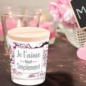 Bougie parfumée en verre avec inscription je t'aime tout simplement