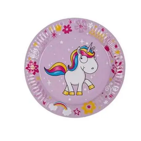 Assiettes ronde en carton licorne (lot de 8)