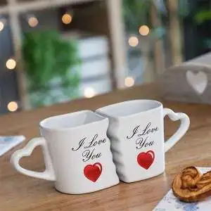 2 Mugs pour couple I Love You tasses cœur qui s'emboîtent