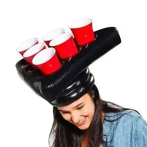 2 chapeaux Gonflables jeu Beer Pong avec Gobelets et Balles