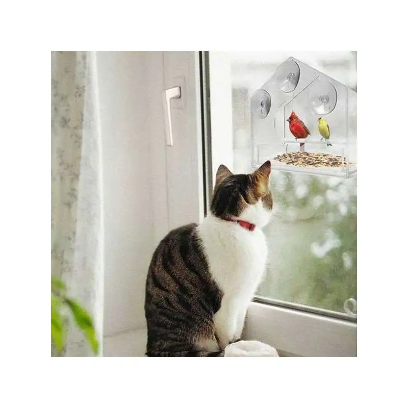 Mangeoire Transparent à oiseaux maison fenêtre distributeur de