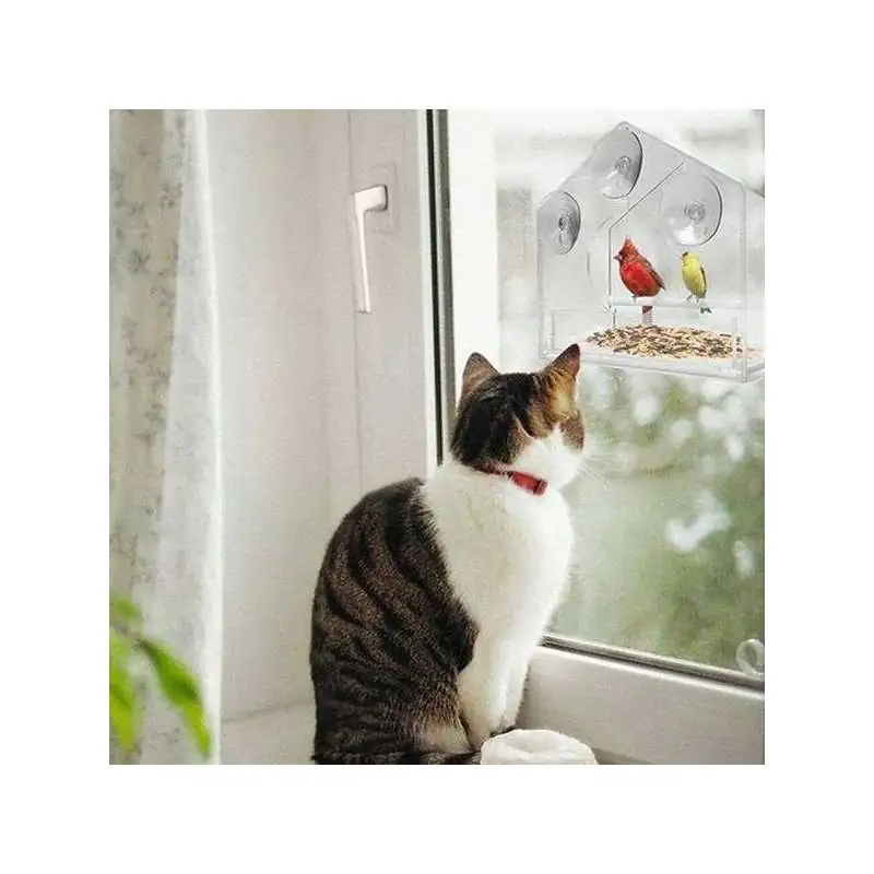 Mangeoire pour fenêtre pour Oiseaux en Verre Acrylique Transparent,  Distributeur