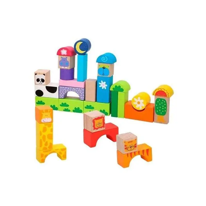 Blocs de construction décor et animaux jeu montessori - Totalcadeau