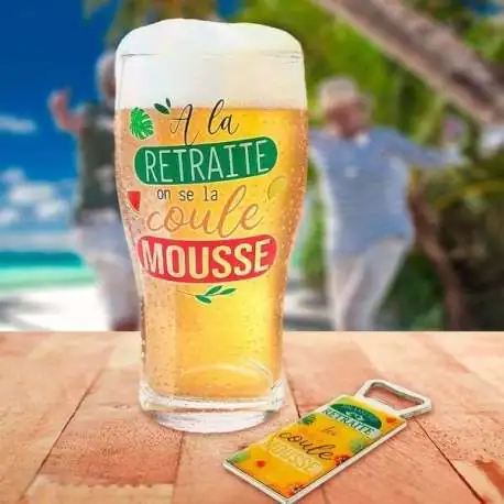 Verre à bière et décapsuleur cadeau original retraite - Totalcadeau