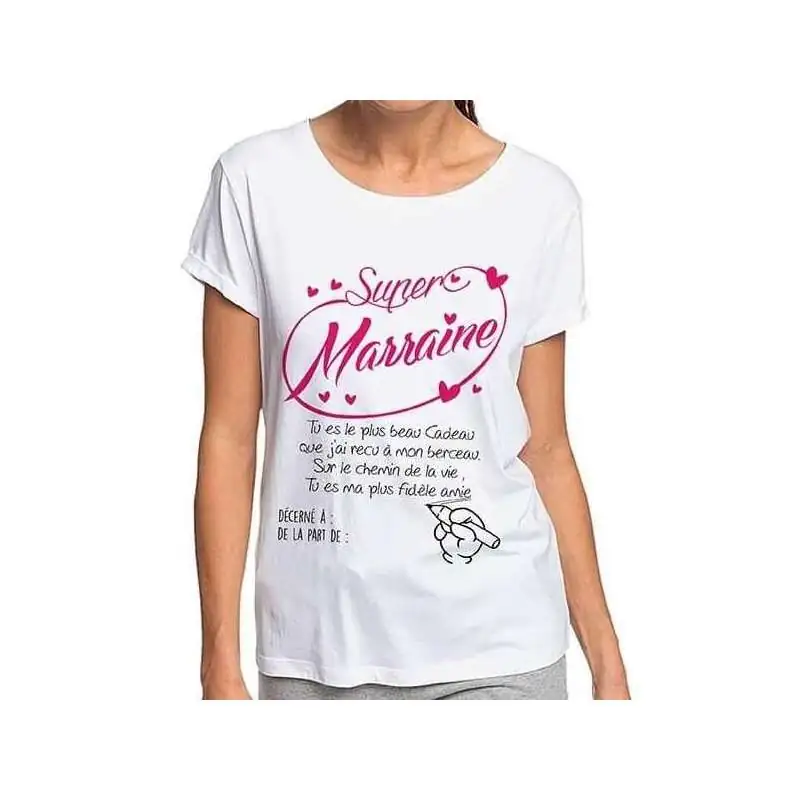 T-Shirt Super Marraine à signer avec feutre idée cadeau Marraine
