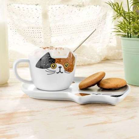 Assiette en céramique avec dessin chat - Boutique de la Cuisine