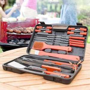 Mallette 18 Ustensiles Barbecue acier inoxydable et bois BBQ