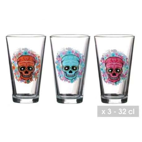 3 Verres Calavera 32cl: Design Tête de Mort Mexicaine - Parfaits pour Eau & Cocktails